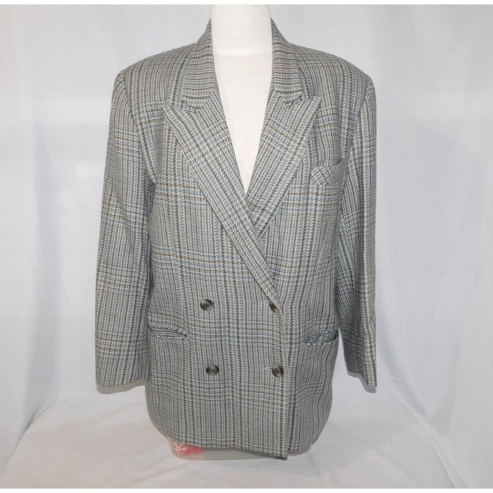 VTG Daniel Hechter Oversized Tweed Wool Blazer Brown Gray Preppy Office Women 11